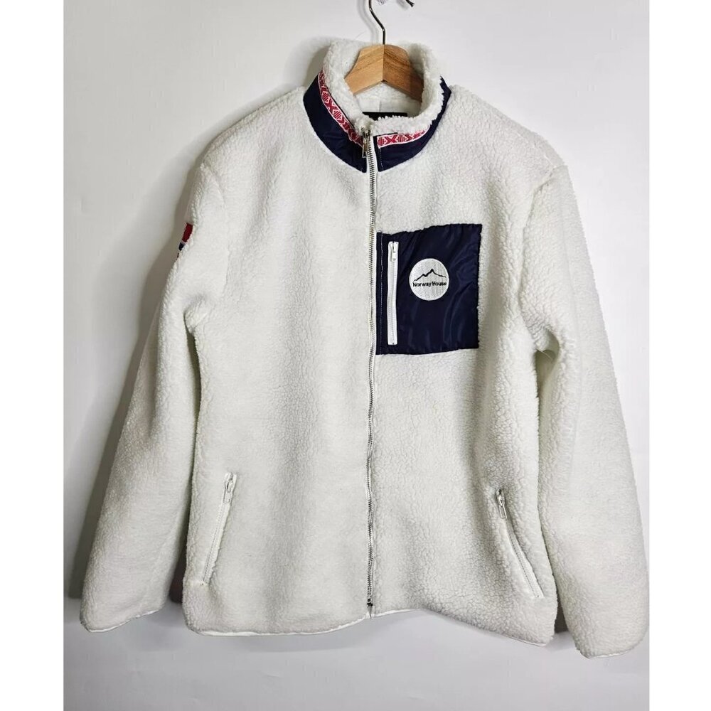 Midsommar Super-Soft Sherpa Fleece Zip-Up Jacket Norway House Womens Small White